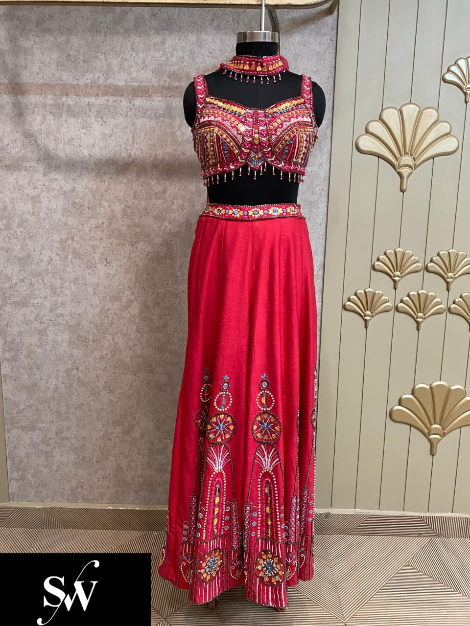 Yellow Haldi Mehendi Plazo Dress Suit Crop Top Lehenga