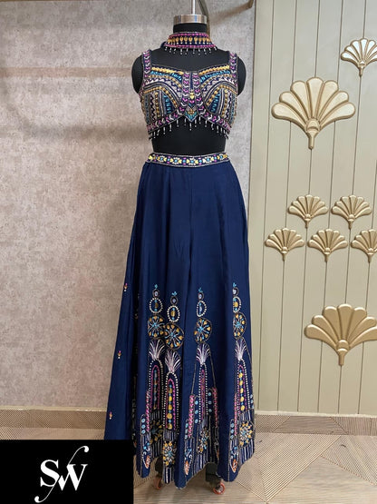 Yellow Haldi Mehendi Plazo Dress Suit Crop Top Lehenga