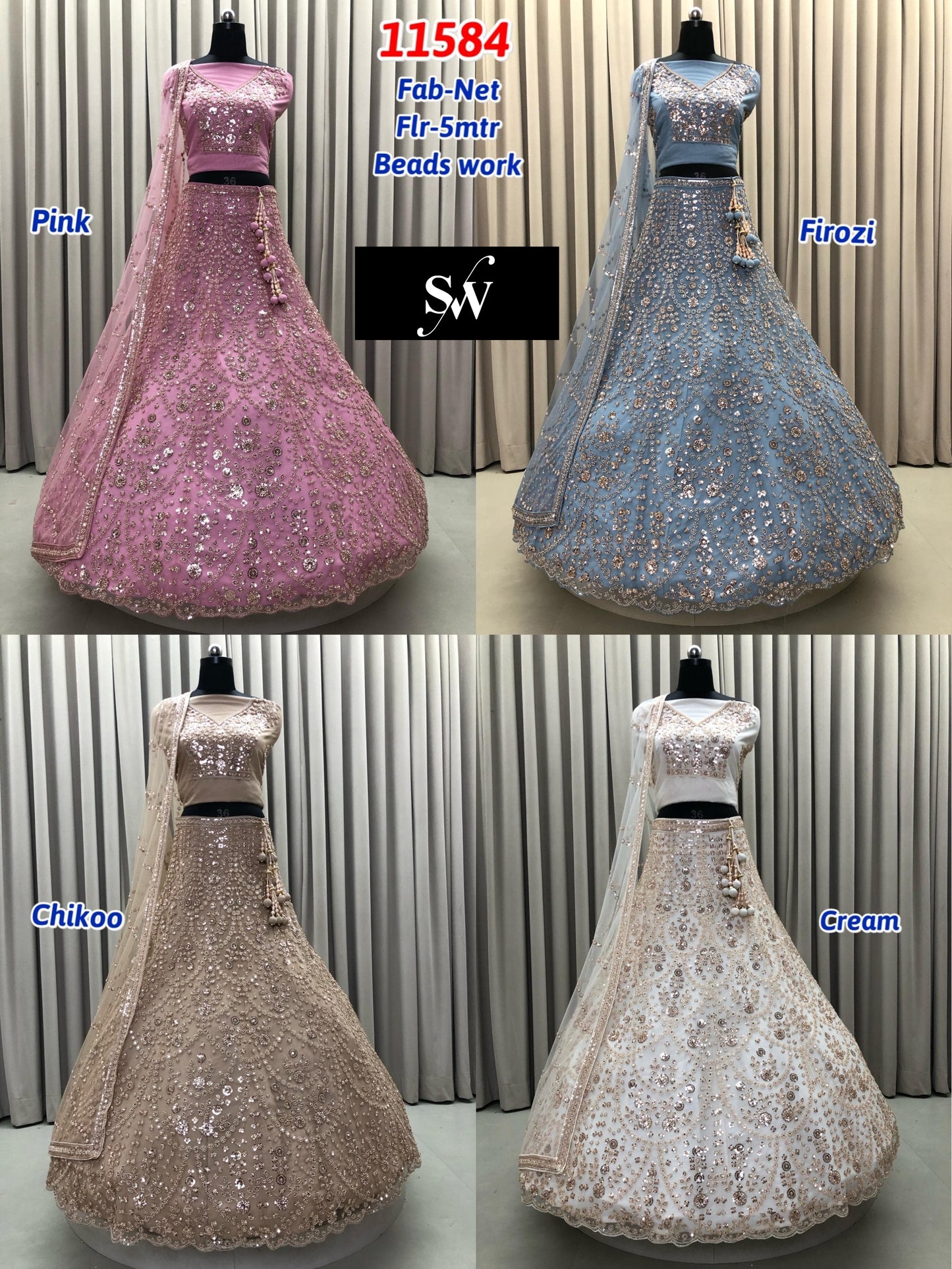 Pink Blue Golden White Lehenga