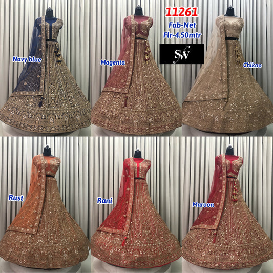 Navy Blue Magenta Golden Rust Orange Rani Pink Maroon Net Lehenga