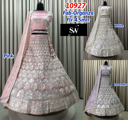White Pink Lavender Net Lehenga