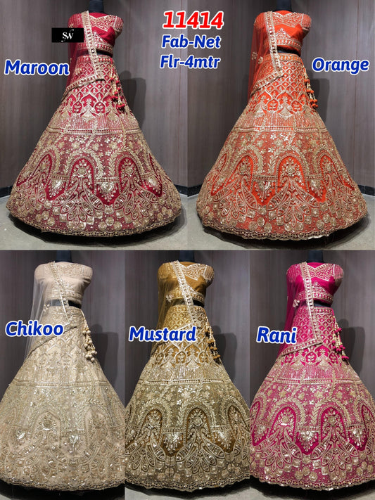 Maroon Orange Chiku golden Mustard Rani Pink Lehenga