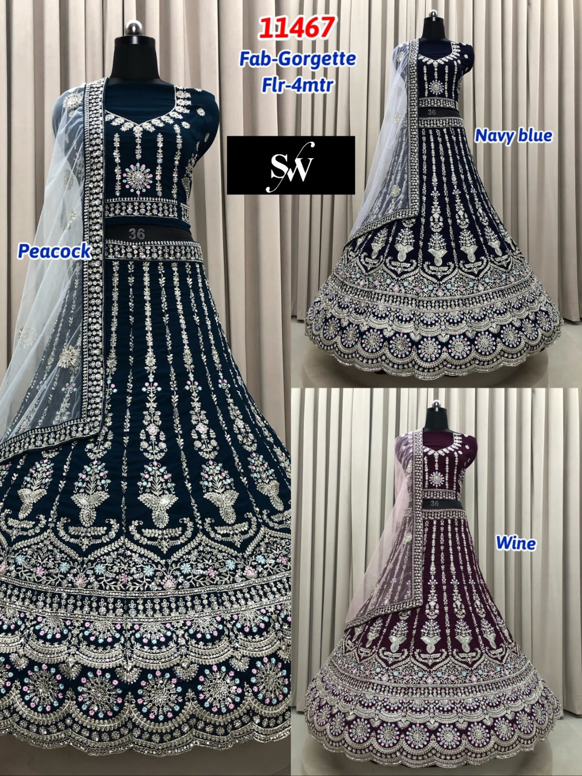 Blue Navy Blue Wine Georgette Lehenga