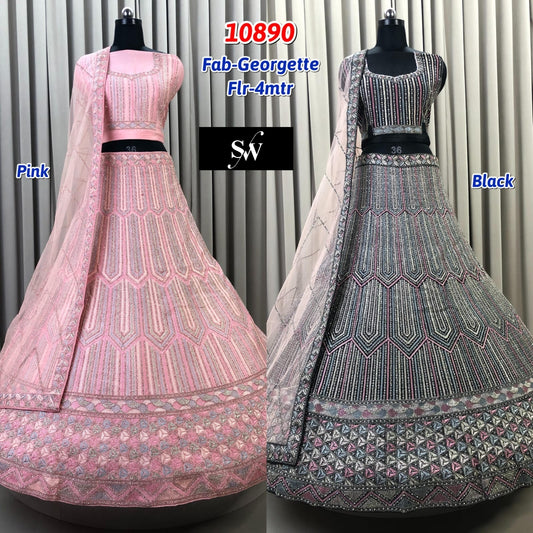 Pink Black Georgette Lehenga
