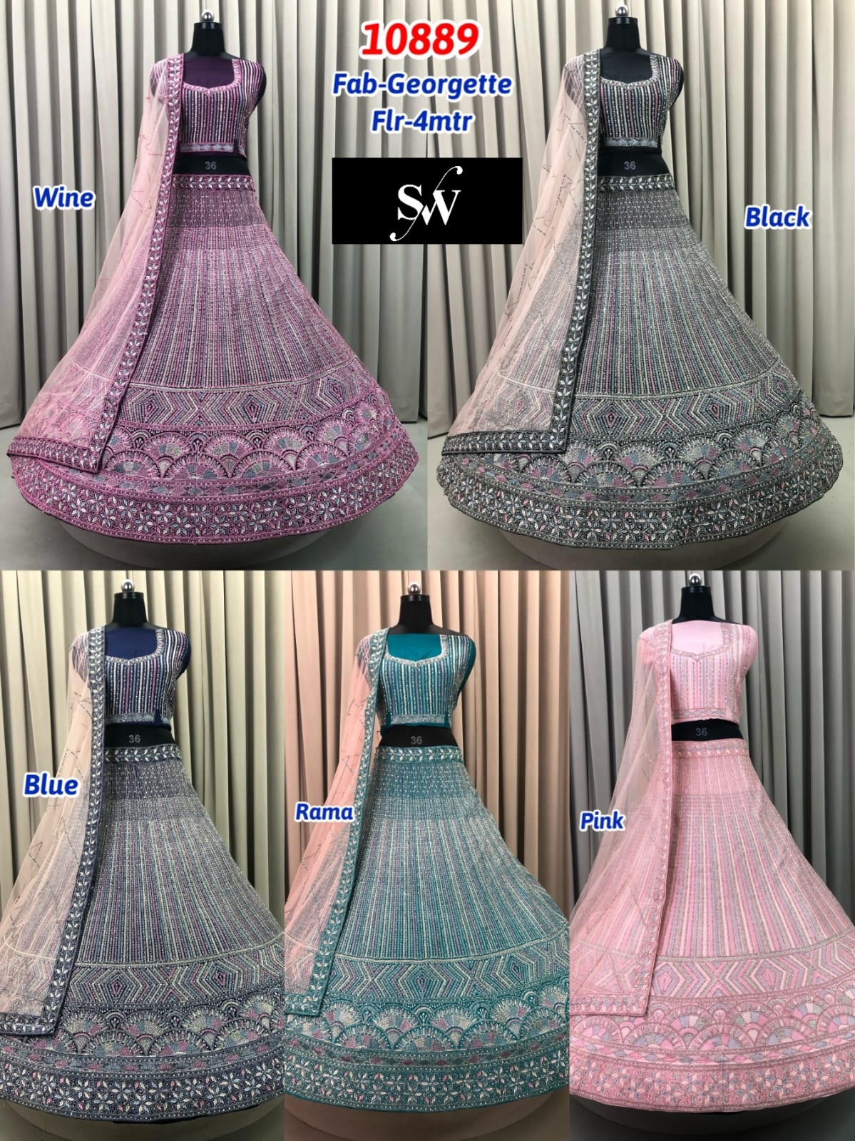 Blue Black Rama Green Wine Pink Georgette Lehenga