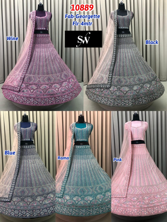 Blue Black Rama Green Wine Pink Georgette Lehenga