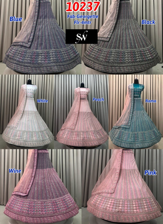 Blue Black White Peach Rama Green Wine Pink Georgette Lehenga