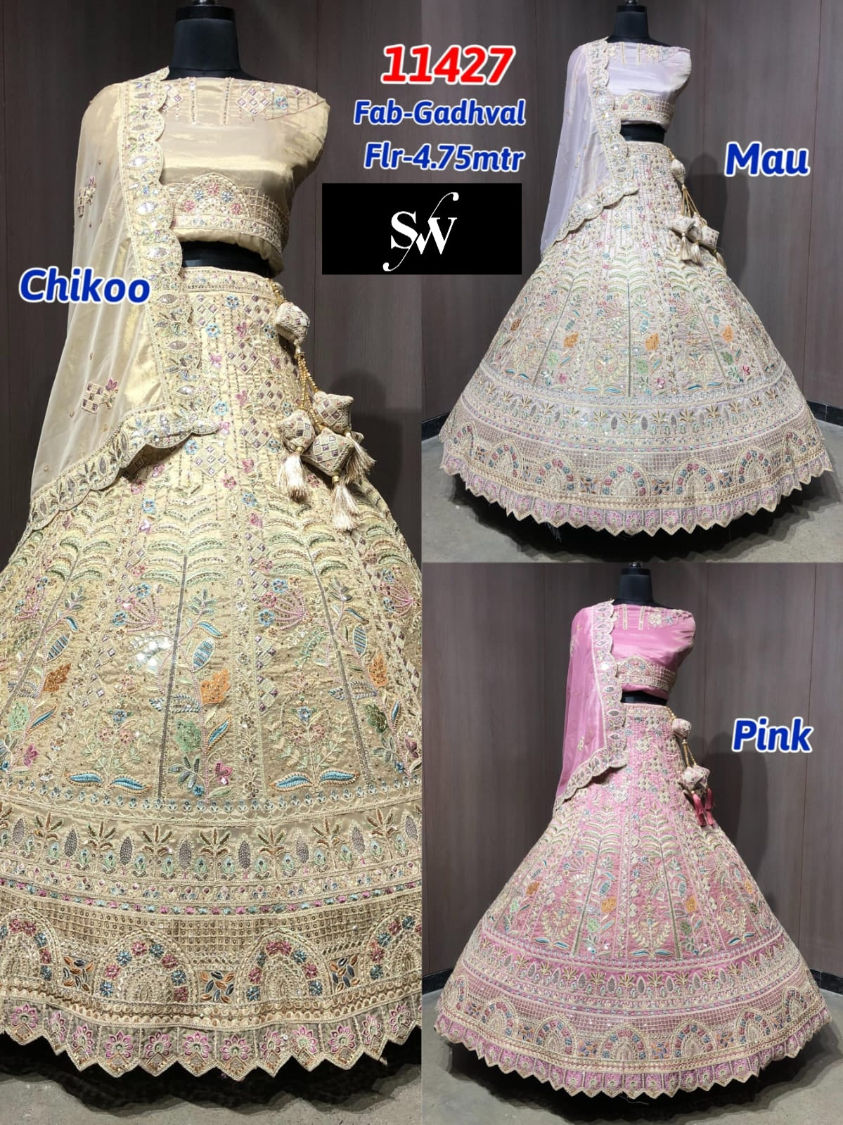 Chiku Golden White Pink Gadhval Peacock Lehenga