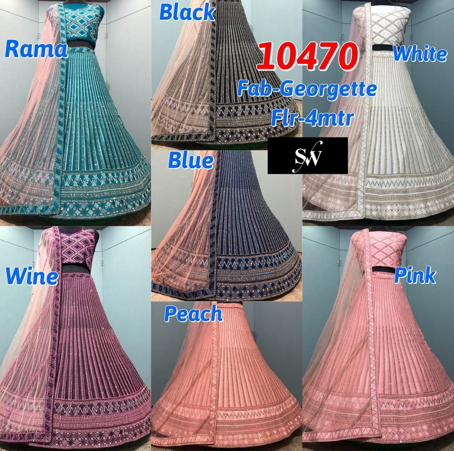 Rama Green Wine Blue Pink White Black Peach Georgette Lehenga