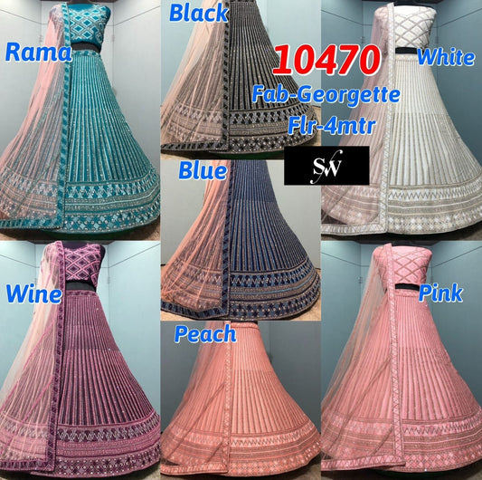 Rama Green Wine Blue Pink White Black Peach Georgette Lehenga