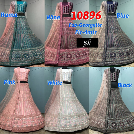 Rama Green Wine Blue Pink White Black GeorGette Lehenga