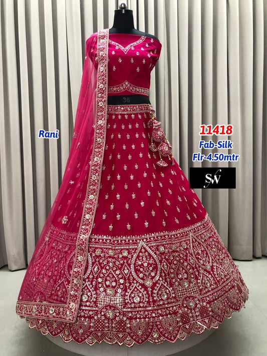 Rani Pink Silk Bridal Lehenga