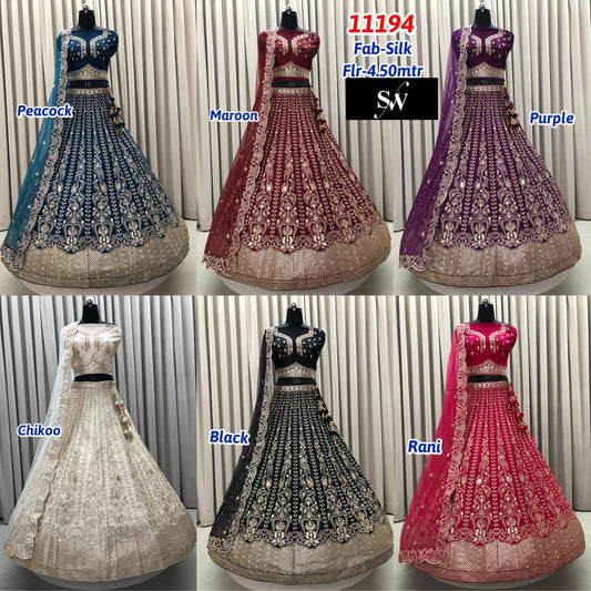 Blue Maroon Purple Chiku Golden Rani Pink Black Silk Lehenga