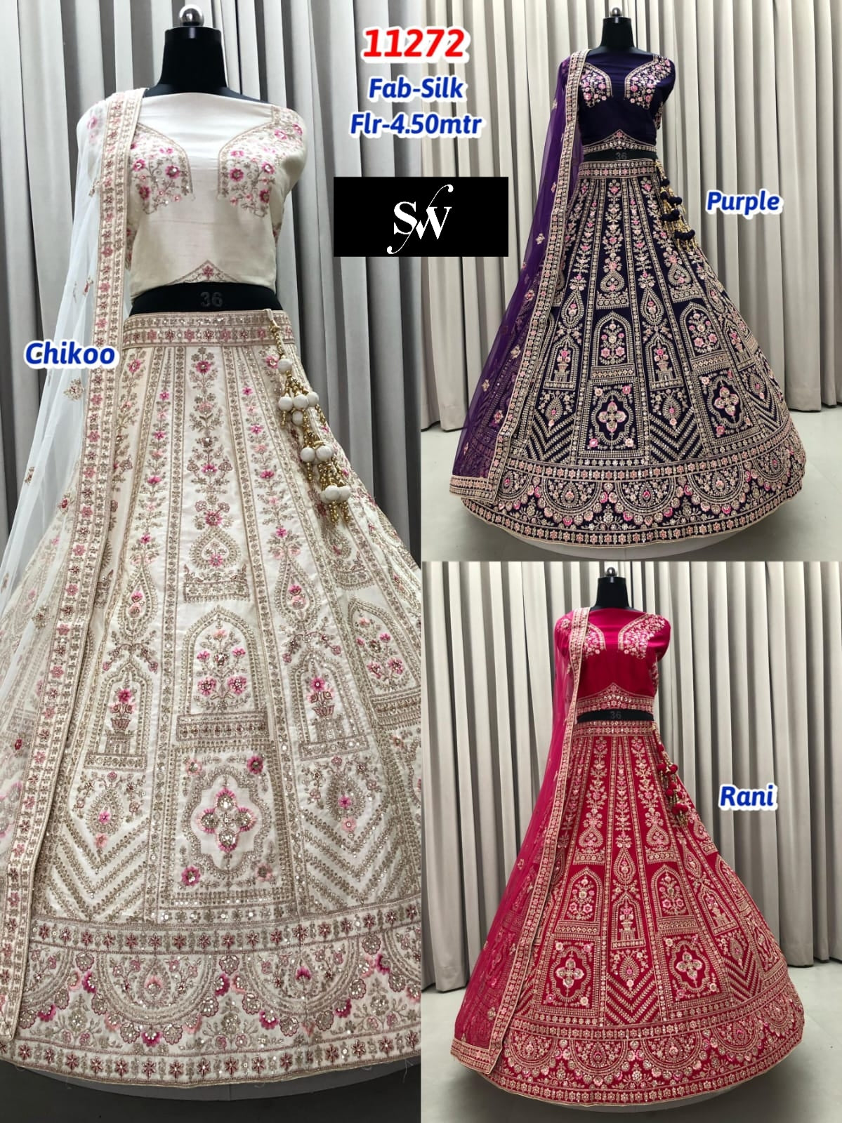 Chiku Golden Purple Rani Pink Silk Lehenga