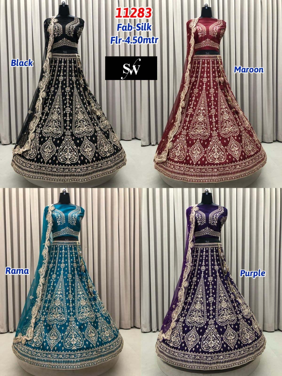 Black Maroon Rama Green Purple Silk Lehenga