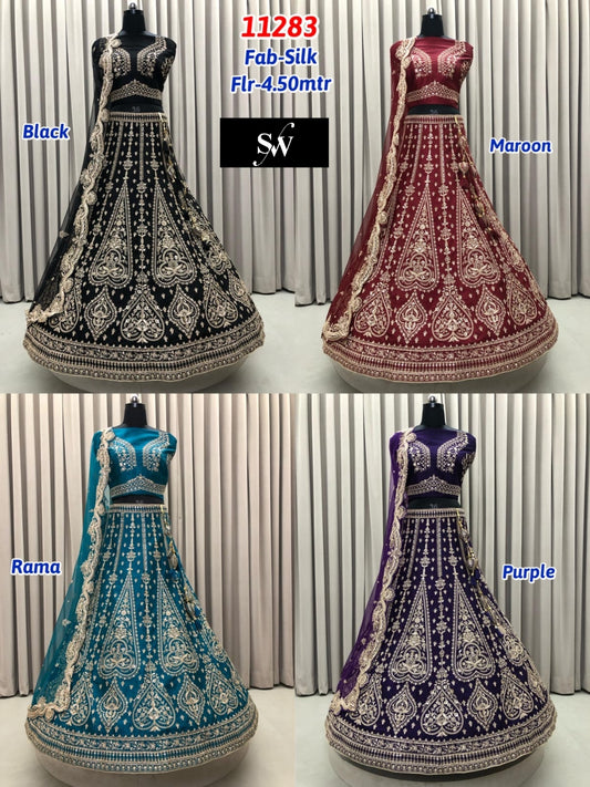 Black Maroon Rama Green Purple Silk Lehenga