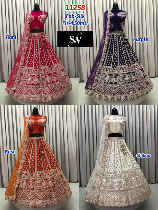 Rani Pink Purple Rust Orange Chiku golden Silk Lehenga