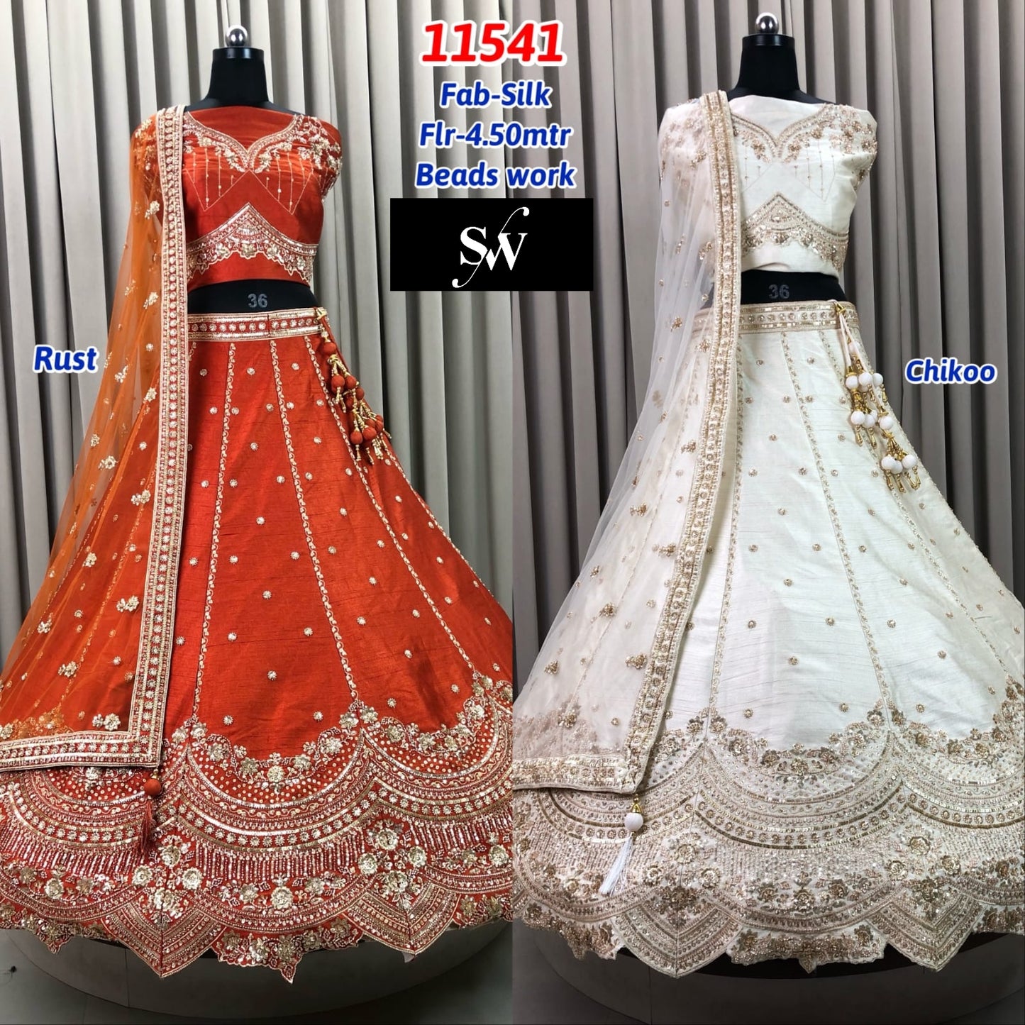 Rust Orange Chiku Golden Silk Bridal Lehenga