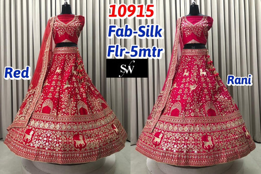 Red Rani Pink Silk Bridal Lehenga