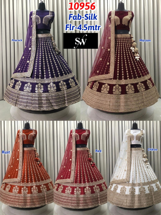 Purple Maroon Rust Orange Red Golden Silk Lehenga