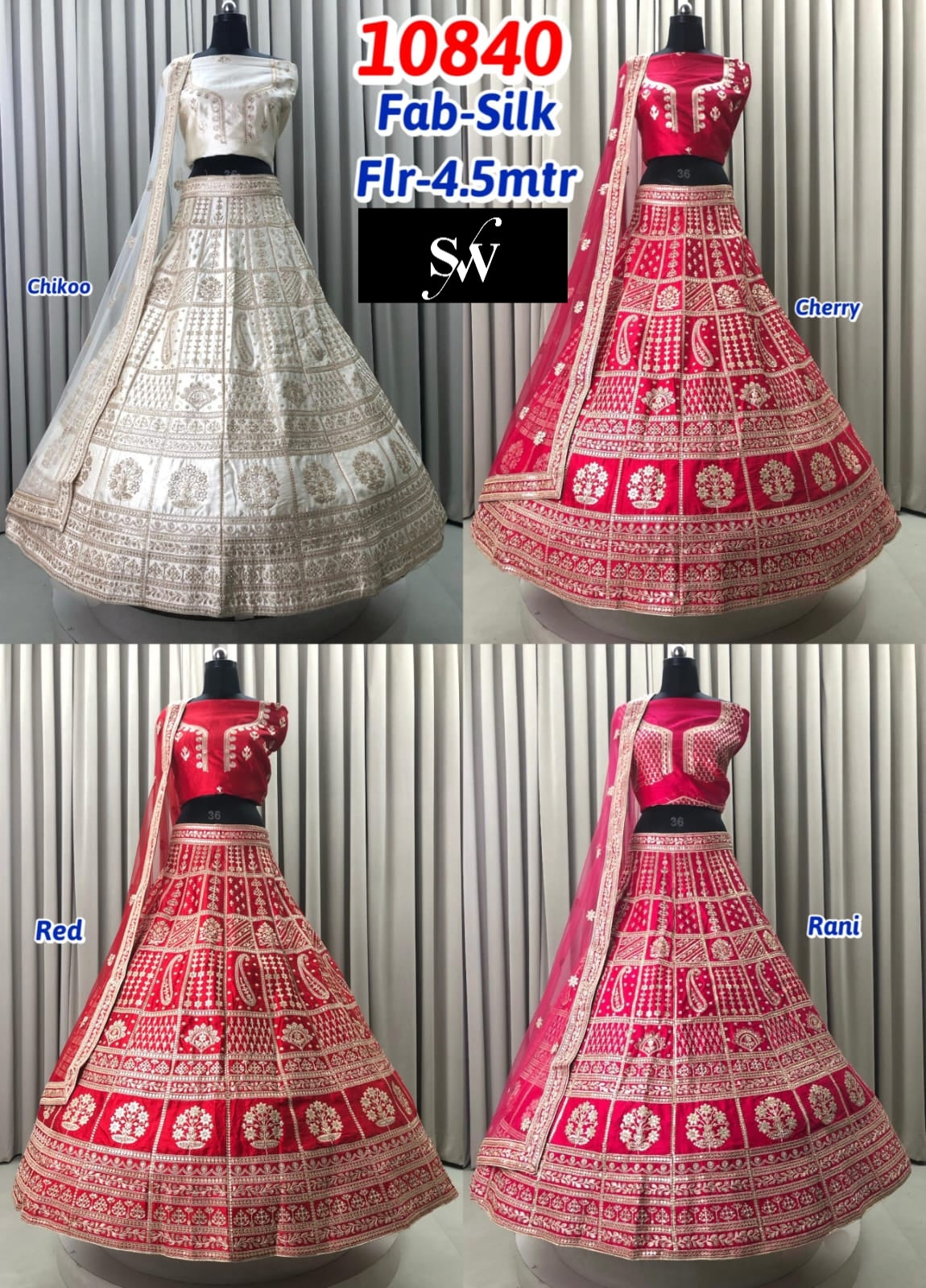 Red Rani Pink Chiku Golden Cherry Pink Silk Lehenga