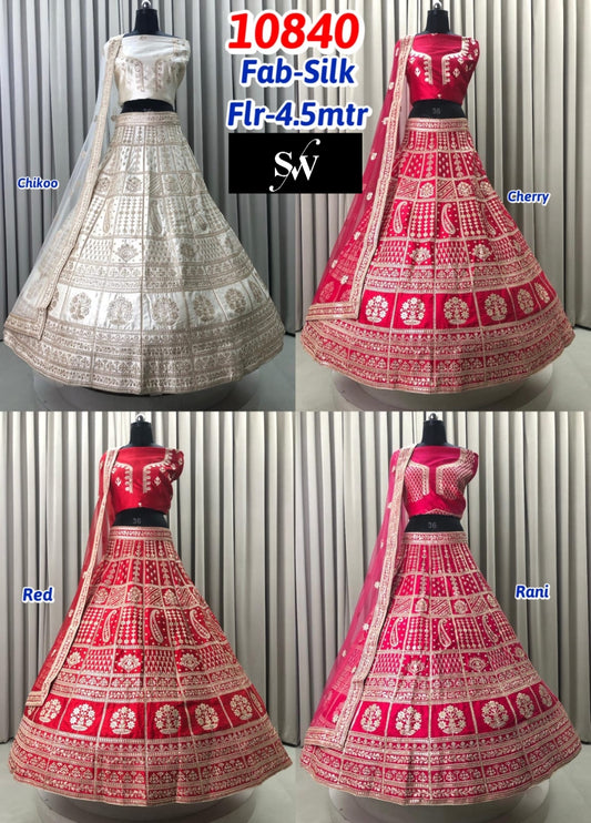 Red Rani Pink Chiku Golden Cherry Pink Silk Lehenga