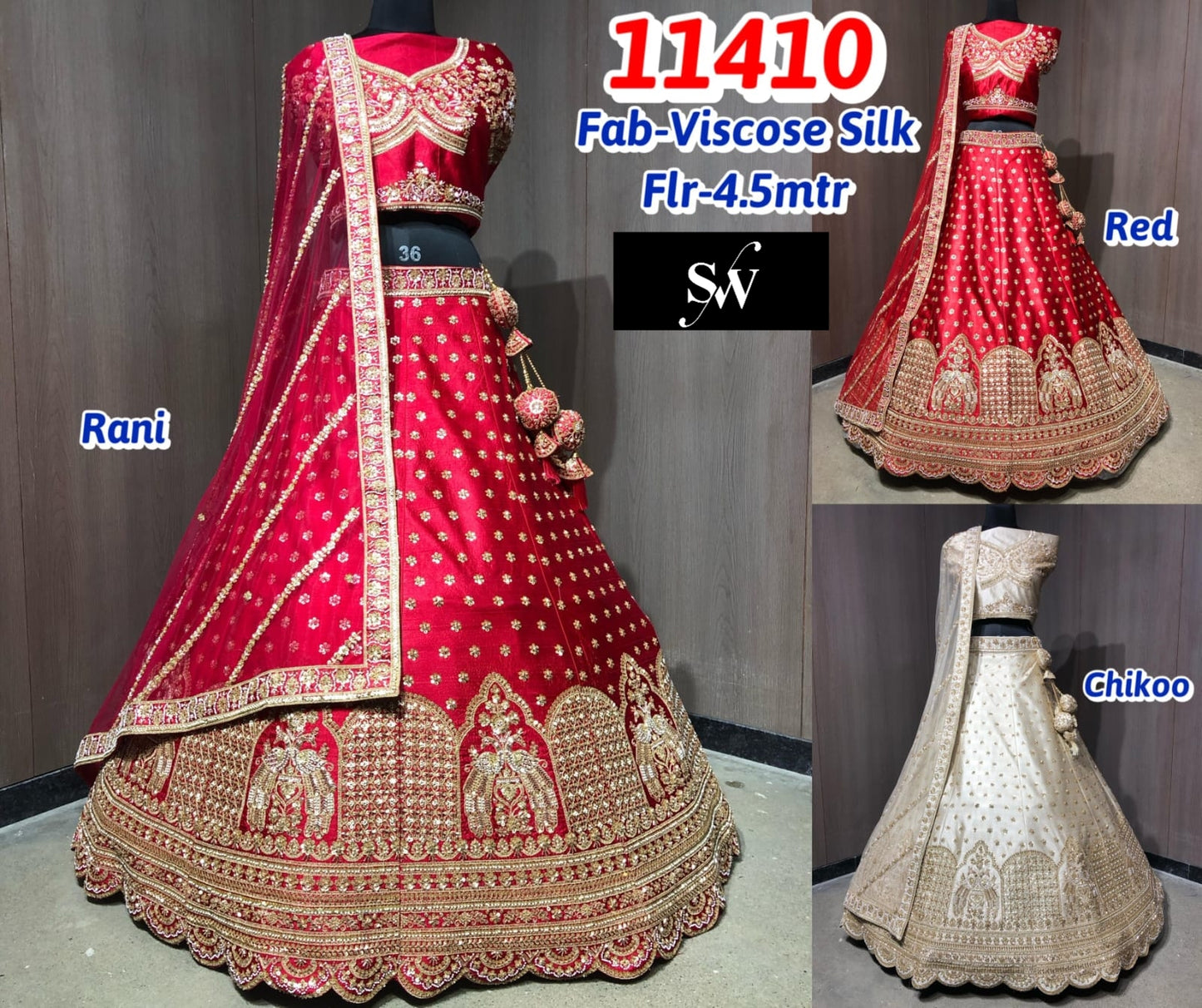 Rani Pink Red Chiku Golden Viscose Silk Lehenga
