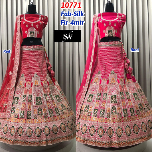 Red Rani Pink Silk Lehenga