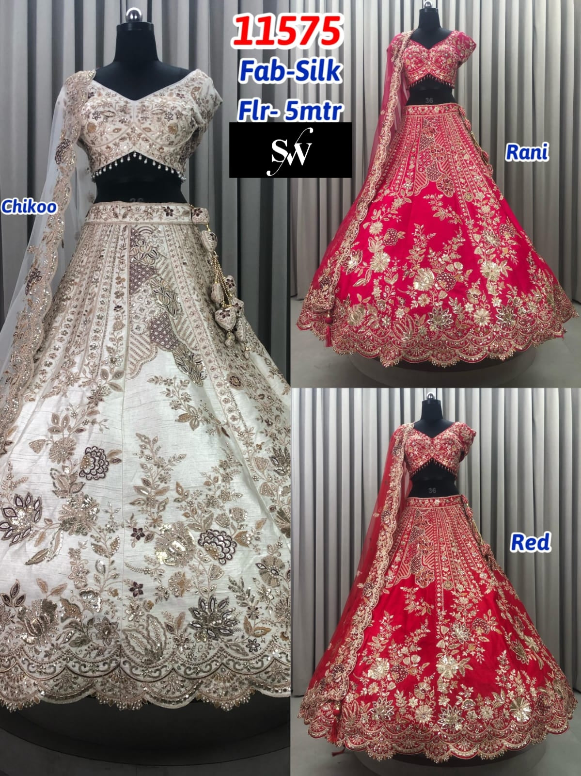 Chiku Golden Rani Pink Red Silk Lehenga