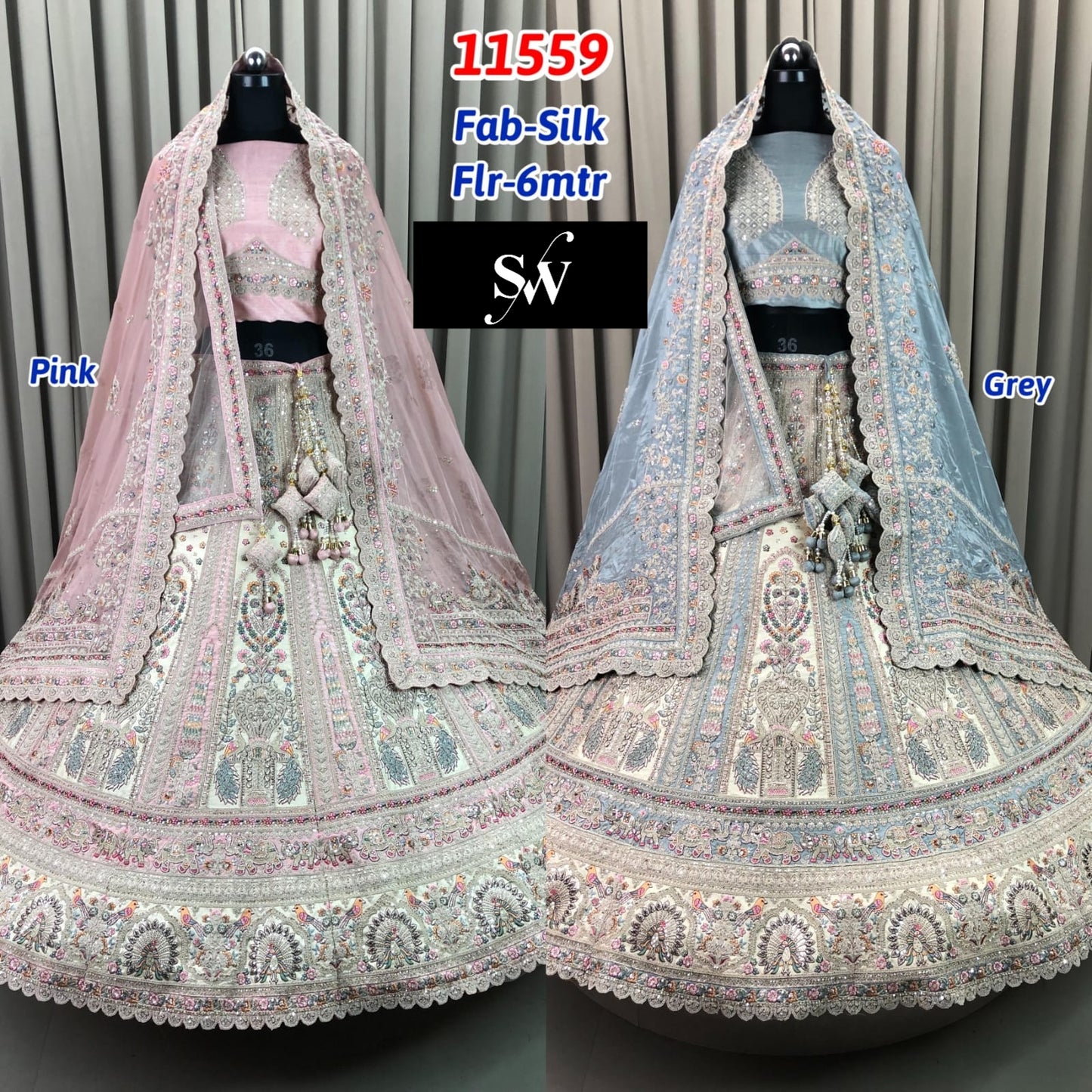 Pink Silver Grey Silk Lehenga