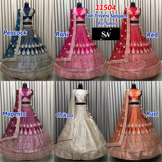 Blue Rani Pink Red Magenta Golden Rust Orange Triveni Sangam Lehenga