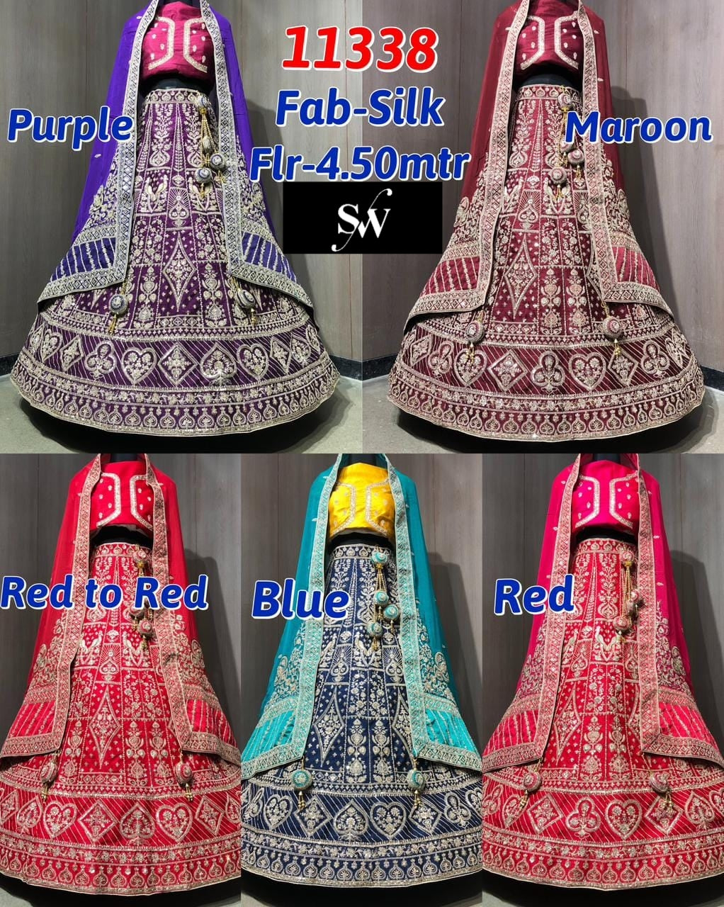 Purple Maroon Red Blue Rani Pink Silk Lehenga
