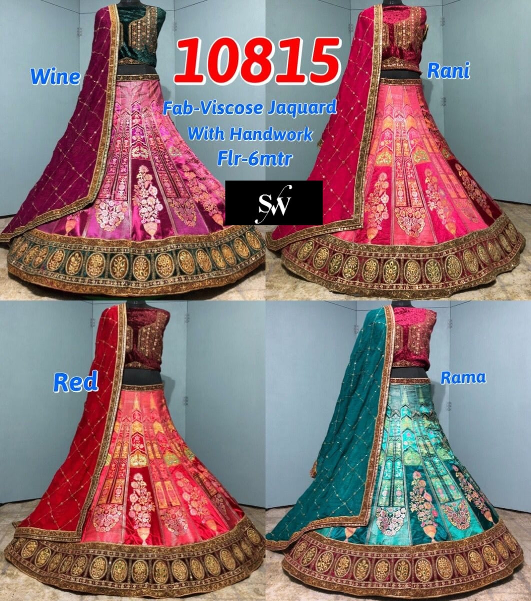 Wine Rani Pink Red Rama Green Viscose Jacquard Lehenga