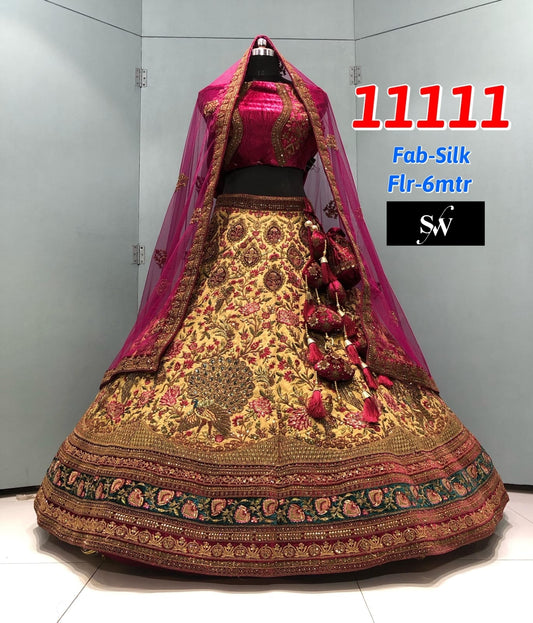 Golden Pink Silk Lehenga