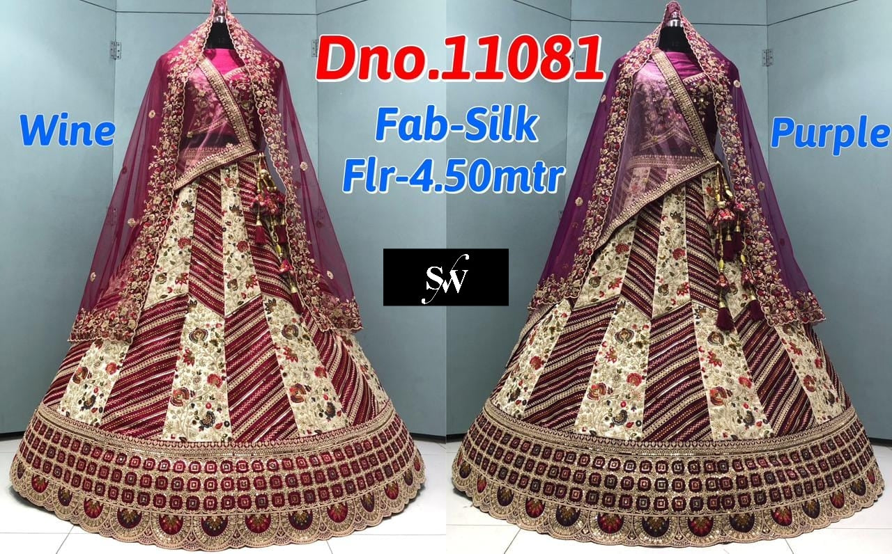 Wine Purple Silk Lehenga