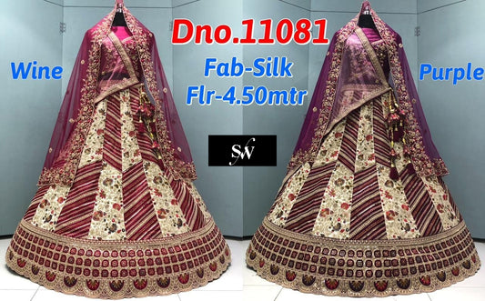 Wine Purple Silk Lehenga