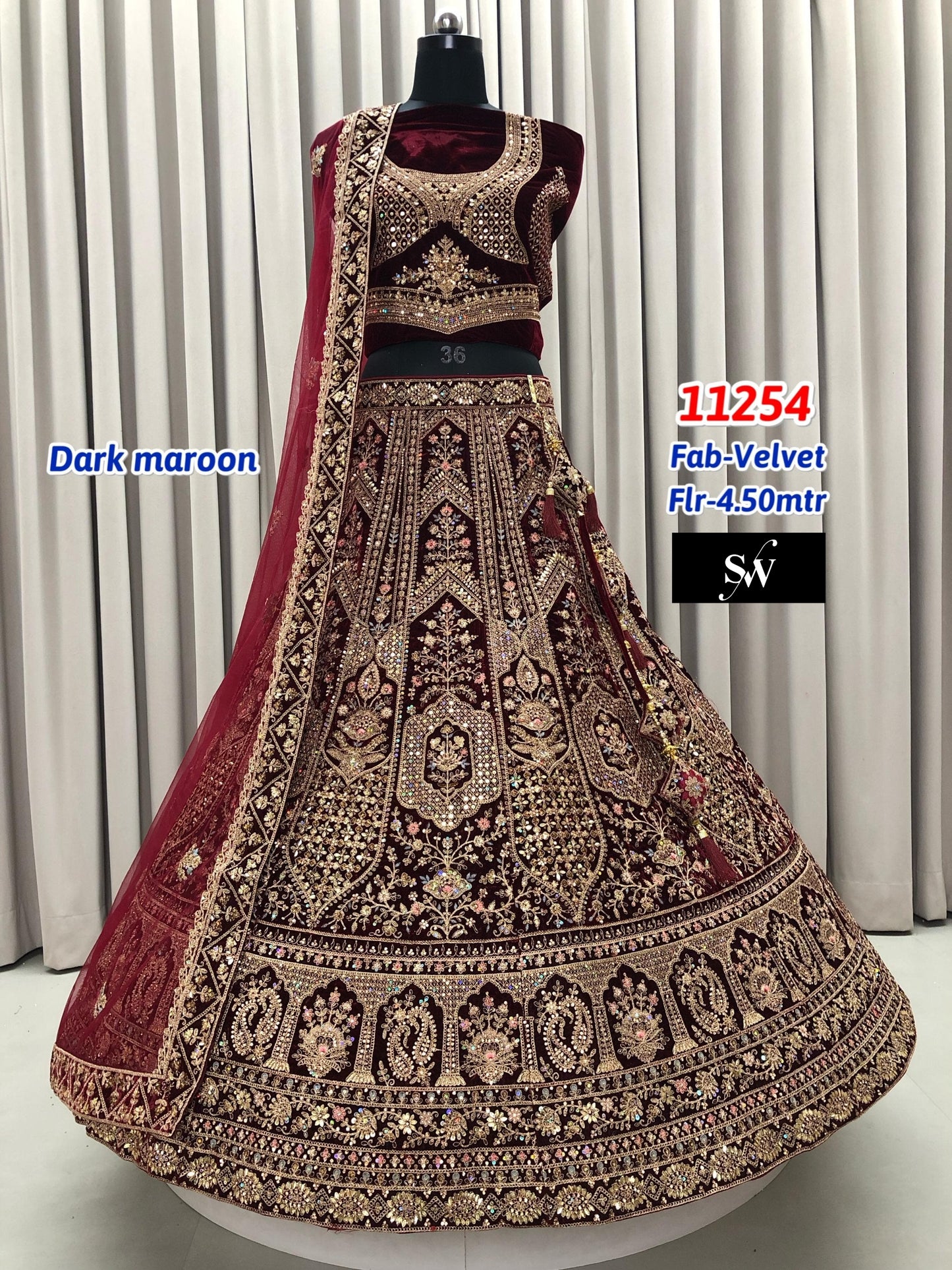 Dark Maroon Velvet Bridal Lehenga