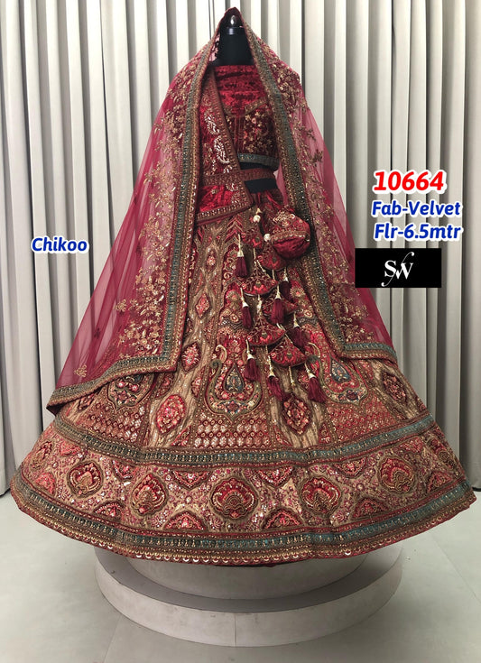 Maroon Golden Velvet Bridal Lehenga