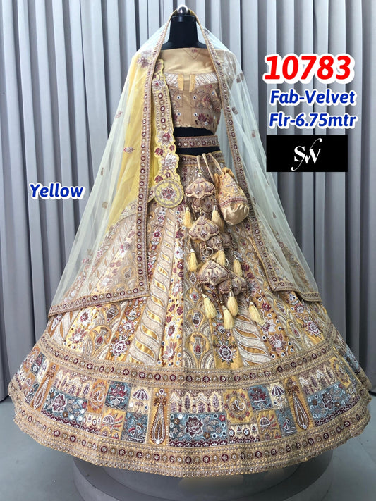 Yellow Velvet Bridal Lehenga