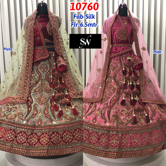 Pista Green Pink Silk Bridal Lehenga
