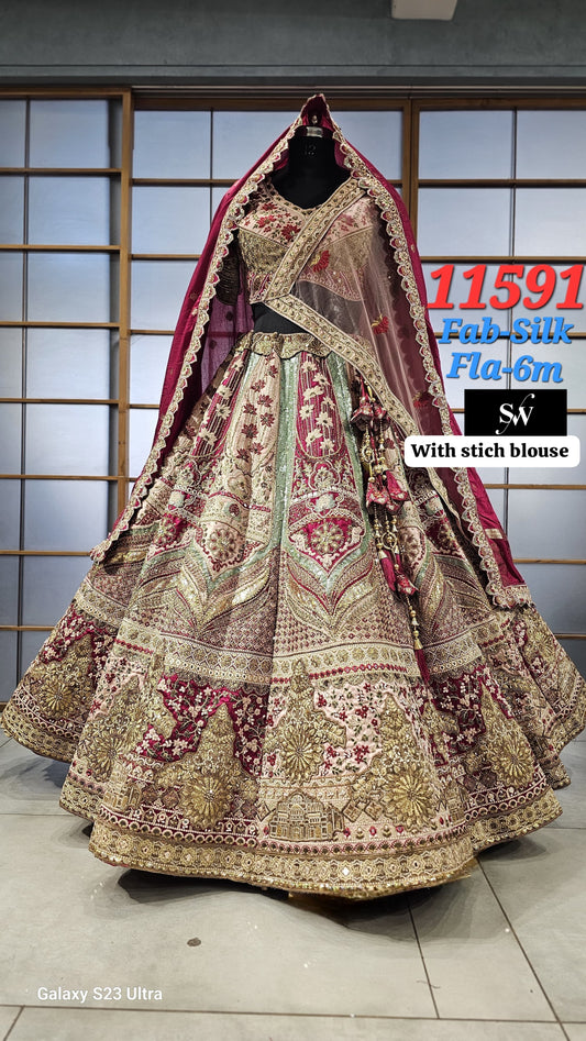 Golden Pink Silk Bridal Lehenga