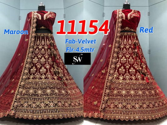 Red Maroon Velvet Bridal Lehenga