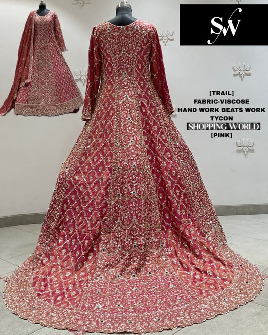 Pink Viscose long Dress Farshi Garara Dress Special