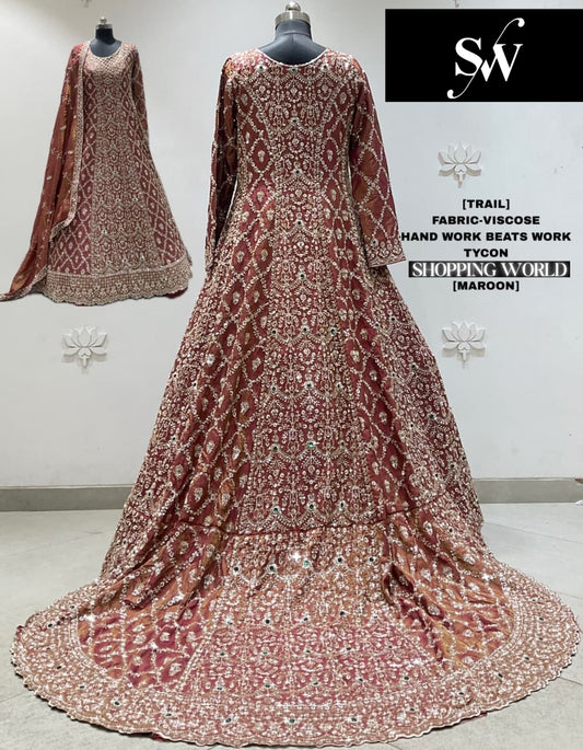 Maroon Viscose long Dress Farshi Garara Dress Special