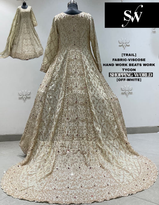 Off White Viscose long Dress Farshi Garara Dress Special