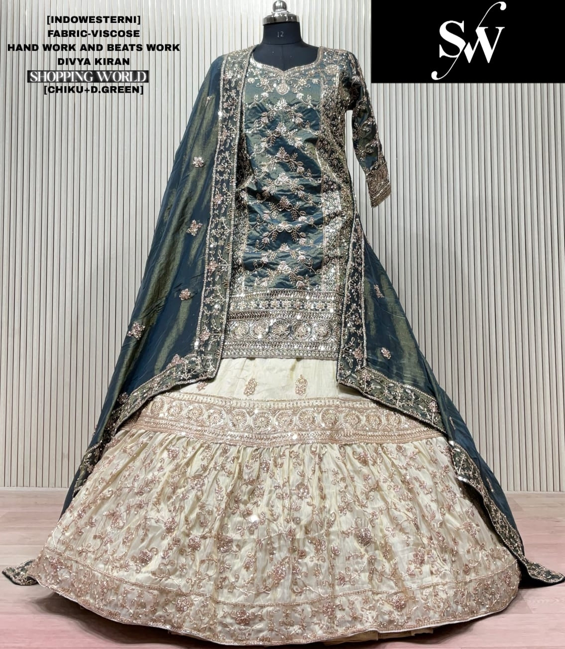 Green Viscose long Dress Farshi Garara Dress Special