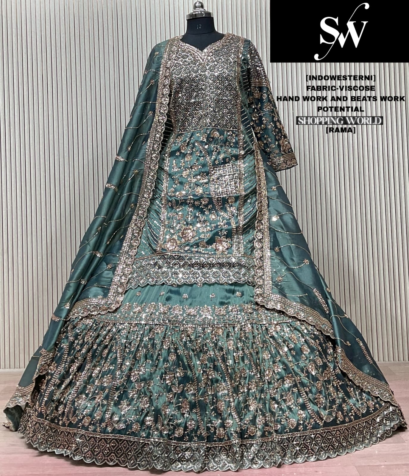 Rama Green Viscose long Dress Farshi Garara Dress Special