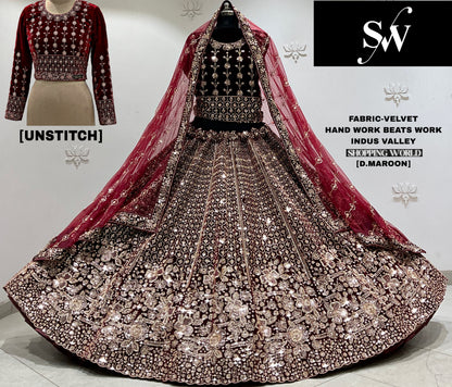 Light Maroon Velvet Bridal Lehenga