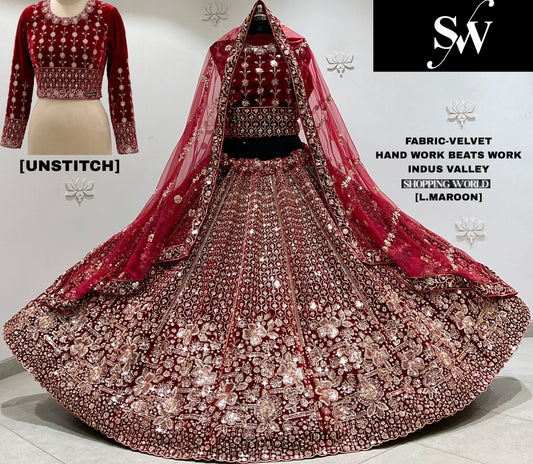 Light Maroon Velvet Bridal Lehenga