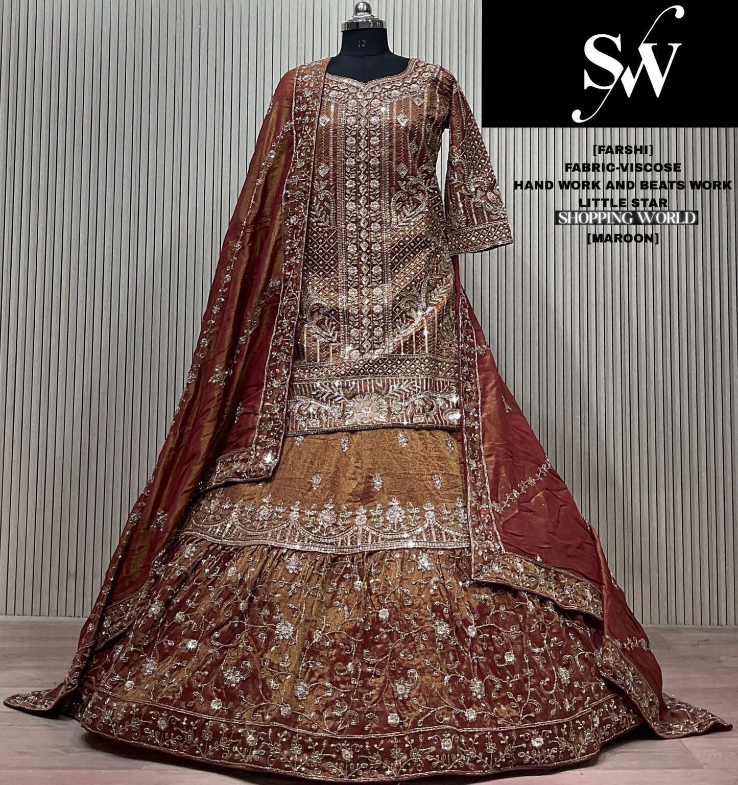 Maroon Viscose long Dress Farshi Garara Dress Special